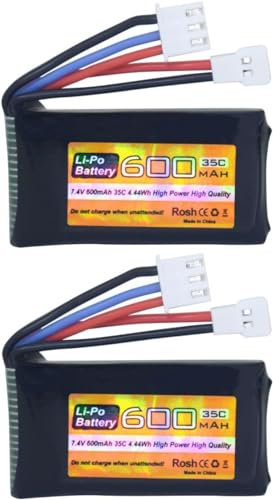 YUNIQUE GREEN-CLEAN-POWER - Set de 2 Batteries LiPo 7.4V 600mAh 35C 2S avec Connecteur Molex - Compatibles avec FMS FCX24 Voiture RC, Camion et Véhicules Électriques pour l'escalade