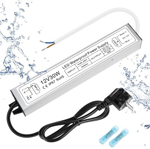 inShareplus LED Trafo 12V 2,5A 30W IP67 Wasserdichter Outdoor LED Treiber 12 Volt, AC 90-265V zu DC 12 Volt Niederspannungs-Transformator, 12V Netzteil für LED-Licht, Computerprojekt, Außeneinsatz