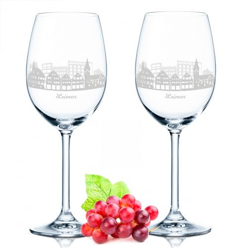 GRAVURZEILE Leonardo Weingläser mit Gravur - Skyline Leimen im Set - Hochwertige 360° Lasergravur - schönes Geschenk als Andenken, Souvenir oder für Sammler & Weingenießer zum Geburtstag
