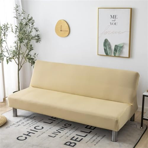 WWQQKJ Sofabezug ohne Armlehnen, 2/3-Sitzer, dehnbar, schmutzabweisend, Schonbezug for Schlafsofa, waschbar, rutschfest, faltbar, Clic-Clac-Sofabezug, 20 Farben(Beige,100-150cm)