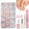 DMQ French False Toenails Short Set, 240Pcs Square Press on Toenails, French Tip Nude Color Fake Toe Nails, Full Cover Stick on Nails with Glue for Women Girls Nail Art Manicure