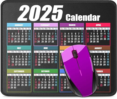 CHMYHY Kalender-Mauspad mit rutschfester Gummiunterseite, Premium-Texturierte & wasserdichte Mauspads mit genähten Kanten, Mauspads für Computer, Laptop, PC, Büro & Zuhause (2025 Schwarz)