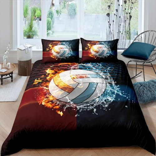 BJCJGGL Bettwäsche 135x200 Volleyball Bettwäsche-Set mit Reißverschluss Schließung und 2 Kopfkissenbezug 80x80 cm - Weicher Atmungsaktive Mikrofaser Bettbezug für Kinder Mädchen
