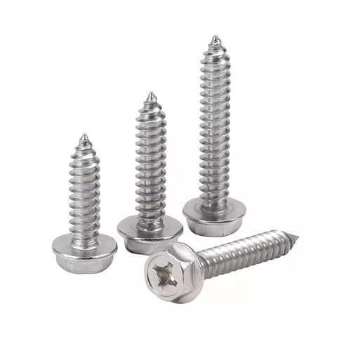 FandWay Vis Autotaraudeuses à Bride Hexagonale Avec Rondelle,Vis à Cruciformes M6x16/20/25/30/40mm,Acier Inoxydable 304 Vis à Bois,Vis à Tôle Autoperceuses Entièrement Fileté (15pièces/chacune)
