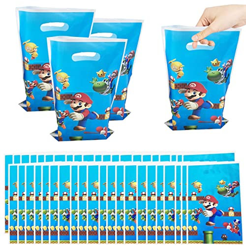 50 Stück Mr.Mario Geschenktüten, Partytüten, Tüten Mitgebsel Kindergeburtstag, Plastik Klein Geschenk Candybar Tüten zum Verpacken von Geschenken, Mitgebsel, Party, usw, 25 x 16 cm