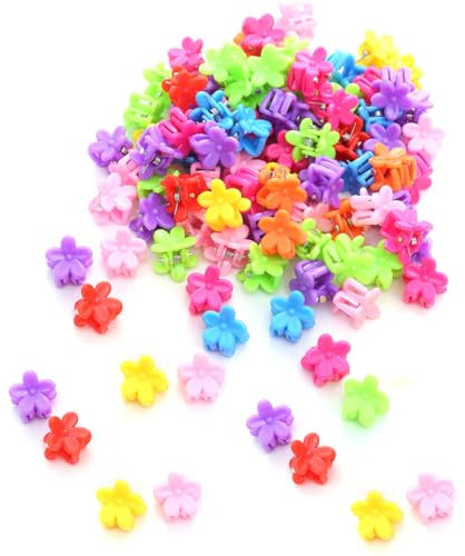 JEXOWIQ 50 pcs Pince Cheveux Fille,Mini Pince à Cheveux,Pinces à Griffes Fleur, Mini Griffes à Cheveux Fleur, Multicolores Petite Pince Cheveux en Plastique, pour Bébé Filles et Filles Enfants