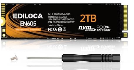 Ediloca EN605 2TB M.2 SSD, NVMe1.3 PCIe Gen3 x4 SSD Internal Hard Drive, M.2 2280 - Read/Write Speed up to 2150/1850 MB/s - Internal SSD Compatible with Laptop & PC Desktop
