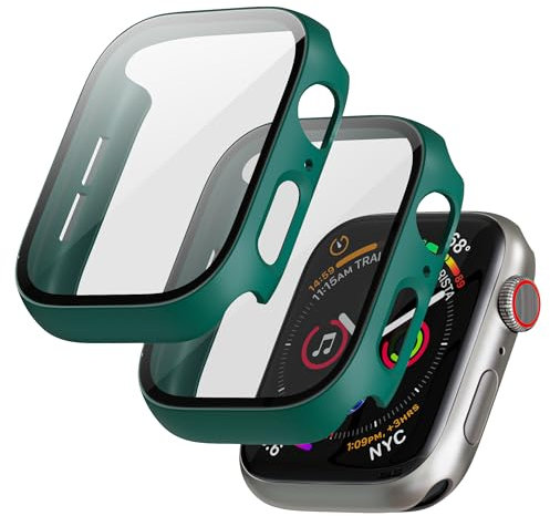 LINTEKER Confezione da 2 custodie rigide per Apple Watch Series 6/5/4/SE pellicola protettiva per schermo da 44 mm, con pellicola protettiva in vetro temperato 9H, custodia protettiva completa per