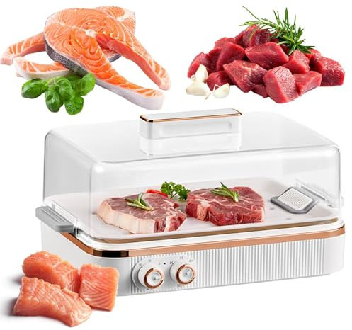HmLotd Fleischauftaumaschine, Auftaumaschine für gefrorenes Fleisch, mit 5 l Fassungsvermögen, schnelles Auftautablett mit 3 Heizungen, 4 Temperatureinstellungen, 360° Umluft-Auftauen für