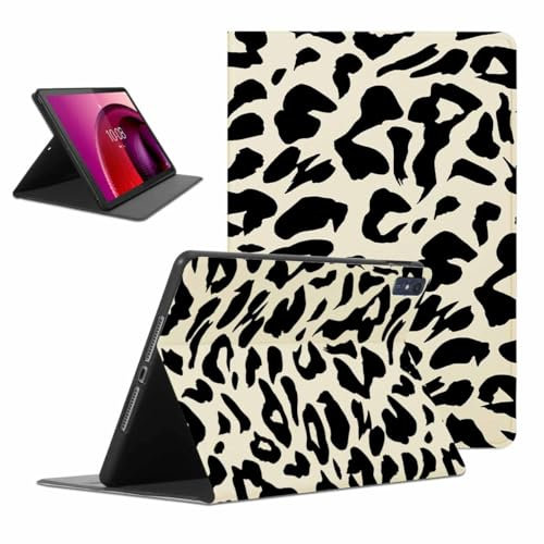 Kueqeay Funda para Lenovo Tab M10 10.6, Aesthetic Leopardo Dibujos Diseño Ultra Slim Smart PU Leather Protector Soporte Función Ángulos Ajustables Flip Cubierta Tablet Case, Beige
