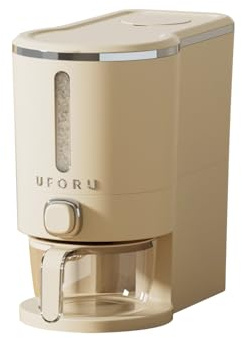 UFORU Rice Dispenser, Rice Storage Container with Measuring Cup for Kitchen Pantry Household, Dry Food Storage Containers Airtight, Sealed Moisture Proof, Cream White 11 Lbs
