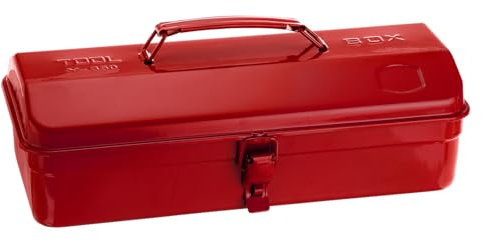 sourcing map Tool Box 14.2 Portable Steel Tool Box Hip Roof Style with Metal Latch Closure Tool Chest for Household Workshop Car, Red