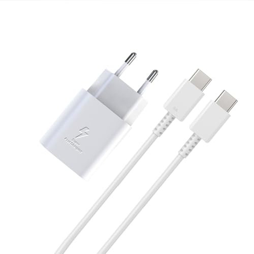 25W Chargeur Rapide avec Câble Type C pour Samsung Galaxy S22 S23 Ultra S21 S21 FE 5G S20 A54 A53 A34 A33 A14 A13 USB C Ultra USB C Super Rapide iPad Pro Huawei Chargeur Blanc