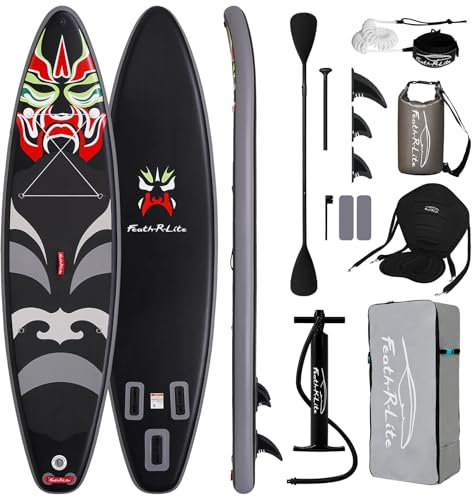 FEATH-R-LITE Aufblasbare Stand Up Paddle Boards Multifunktionale Paddleboard Mit Handpumpe, Sup Rucksack, Leine, Einstellbares Paddel, Für Erwachsene, Aller Fertigkeitsstufen (OPERNGESICHT-Schwarz)