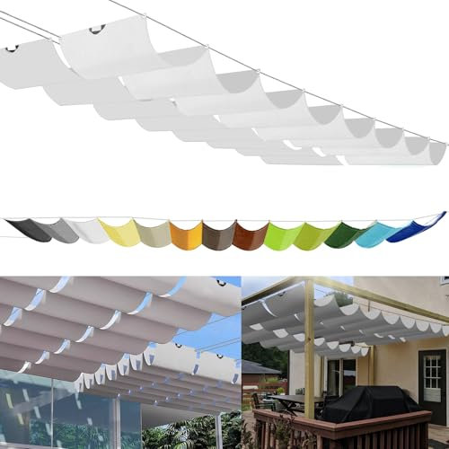 Einziehbares Sonnensegel 4x8m, nach Maß Pergola Markise Verstellbar Schattenabdeckung 95% UV-Schutz & reißfest Inkl. Montageseilen für Terrasse/Pergola Weiß
