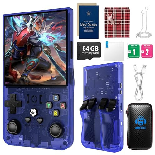 R36MAX Console de jeu portable rétro 2025, écran 4K HD IPS, système Linux open source, plus de 18 000 jeux préchargés, mémoire de 64 Go, batterie 4000 mAh - Console de jeu portable pour adultes (bleu