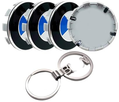 4 Stück Radabdeckung und Schlüsselring, 68Mm Auto Radkappen, Nabendeckel, Auto Zubehör Radnabenkappen, Universal Radnabenkappen aus Hochwertiges ABS, Blau Weiß