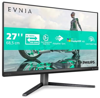 Philips Evnia 27M2N3800A - 27 inch 4K Gaming Monitor, IPS, 4K 160 Hz/FHD 320Hz Dual Frame, 0.5 ms, HDR400, G-Sync comp, Height Adjust, Speakers (2x HDMI 2.1, 1x DisplayPort 1.4)