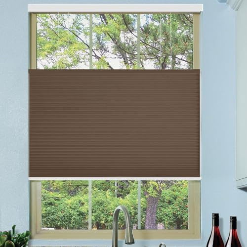 Plissee Ohne Bohren 55 x 65 cm Blickdicht Sichtschutz Easyfix Rollo Plissees mit Klemmträger, Nach Maß für Fenster & Tür, Braun