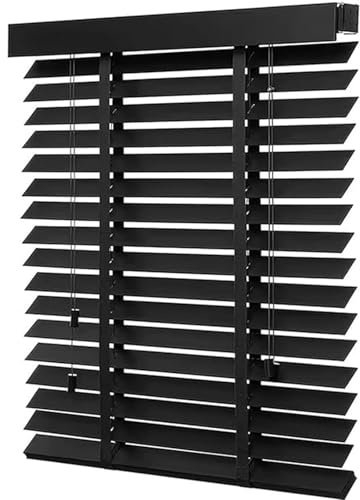 Jalousie Holzjalousie Fenster innen 110 120 130 140 150 160 cm, 50mm Lamellen, Holz Jalousien Horizontal Verdunkelung Einfache Montage, Jalousette Echtholz Wärmedämmung für Decke, Büro(Schwarz)