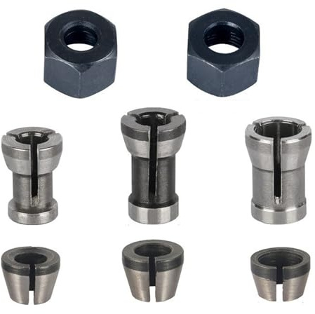 HOPEYMY26 8-Teiliges Set Oberfräse Zubehör, Spannzangen Adapter, Spannzangenfutter, Spannzangen Set Fräsmaschinenzubehör, 6 Spannadapter (6 Mm, 6,35 Mm, 8 Mm) + 2 Muttern, für Graviermaschinen etc