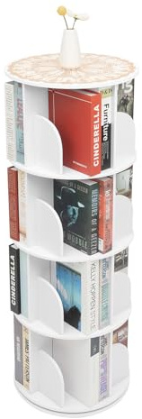 HazLope Drehbares Bücherregal 4 Ebenen 360 Grad Drehregal, Holz Regal mit Offenen Ablagen, Drehregal für Bücher Deko Aufbewahrung, Wohnzimmerregal für Zuhause Büro Arbeitszimmer