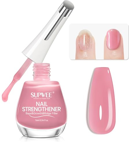 SUPWEE Nail Strengthener, 16ml Nail Strengthener for Weak Nails Repair | for Damaged Nails Quick Dry Smoothing Varnish for Manicure Care Treatment, Rose Nude Pink