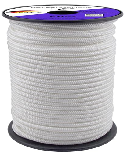 Ropes and More Corde en polyester tressée, Ø 2,5 mm à 10 mm, 50 m, 100 m, blanche, 10 mm - 50 m