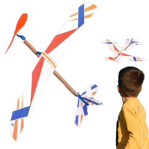 Naqqios Rubber Band Powered Airplane Toy - Throwing Glider Plane, Wind-Up Flying Aircraft, Kids Outdoor flights Toy, Educational Launch Glider, Party Favor Plaything For Camping Trips Beach Backyard