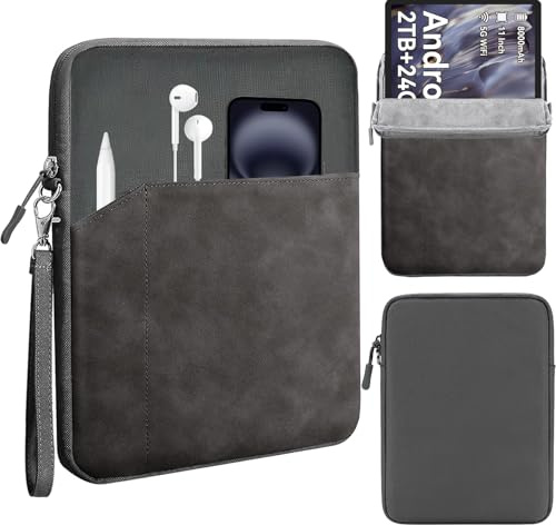 KZIOACSH Tablet Bag for TABWEE T50 Tablet/TABWEE Android 16 Tablet 11 Inch with Pocket and Hanging Rope, Full Protection Water-Resistant Nylon Fabric + PU Leather Padded Computer Pouch Cover, Grey