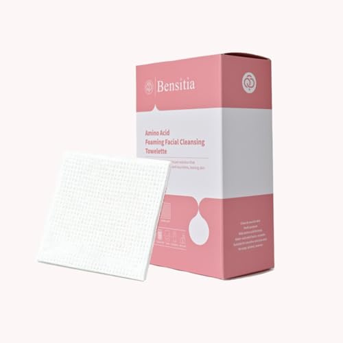Bensitia Amino Acid Foaming Facial Cleansing Towelettes - 3-in-1 Makeup Remover, Cleanser & Surface Wipes, Activated by Water for 3-Second Lather, Compact for Travel, Gym & Camping,10 Count