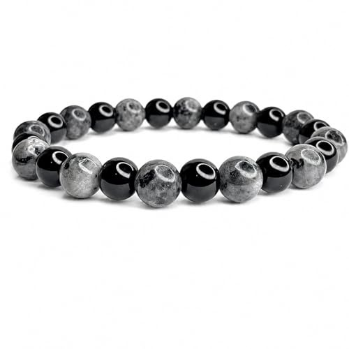 LLUXIA Bracelet Labradorite Foncée et Obsidienne Noire 8mm – Bracelet en Pierres Naturelles Femme Homme – Bijou Énergétique Mixte – Idée Cadeau Lithothérapie Bien-être – Fait Main, Élastique