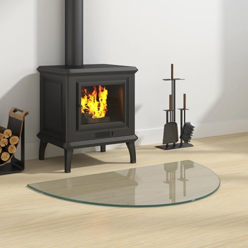 Kaminbodenplatte aus Glas 800 x 500 mm Funkenschutzplatte für Kaminofen, Bodenschutzplatte gehärtetes Sicherheitsglas für Parkett und Laminat transparent