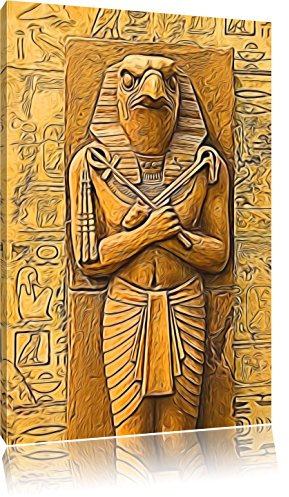 Pixxprint uralte Statue von Horus der ägyptische Gott, Größe: 60x40cm, Leinwandbild, fertig gespannt, Wandbild, Dekoration, Kunstdruck, kein Poster