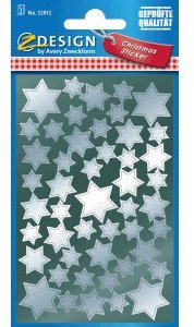 Z-Design 10 x Sticker Weihnacht Glanzfolie 2 Bogen Motiv Sterne Silber