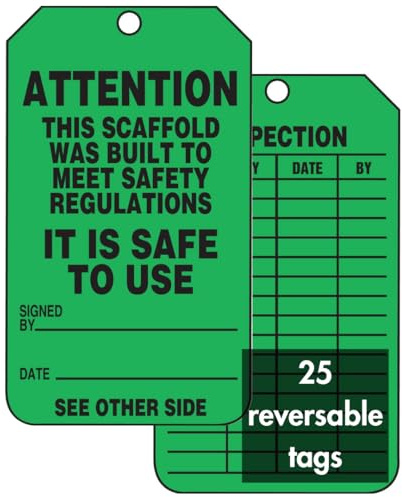 accuform Schilder trs328ctp Gerüst Status Tag, Legend Aufmerksamkeit dieses Gerüst wurde Sicherheitsvorschriften zu erfüllen – Es ist,, 14,6 cm Länge x 8,3 cm Breite x 0 cm Stärke, pf-cardstock, schwarz auf grün (25 Stück)