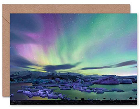 Wee Blue Coo Aurora Borealis Nordlichter Himmel Island Landschaft Weihnachtskarte