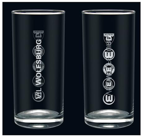 VfL Wolfsburg Trinkglas - Logohistorie - 2er Set Wasserglas Glas - Plus Lesezeichen Wir lieben Fußball