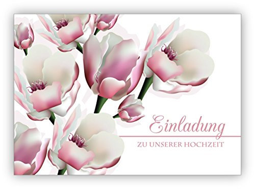 10x Zauberhafte Einladungskarte mit leichten Blüten für Brautpaare: Einladung zu unserer Hochzeit • edle Klappkarten Set mit Umschlägen für Sie gefertigt