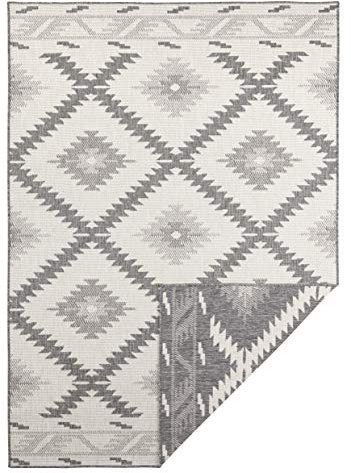 Hanse Home NORTHRUGS Malibu Indoor and Outdoor Rug Reversible Rug Weatherproof Modern Geometric Pattern Runner for Balcony Patio Garden Conservatory Living Room Waterproof in Grey Cream