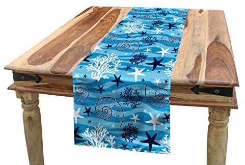 ABAKUHAUS Unterwasser- Tischläufer, Muscheln Meeresseegurke, Esszimmer Küche Rechteckiger Dekorativer Tischläufer, 40 x 225 cm, Blau