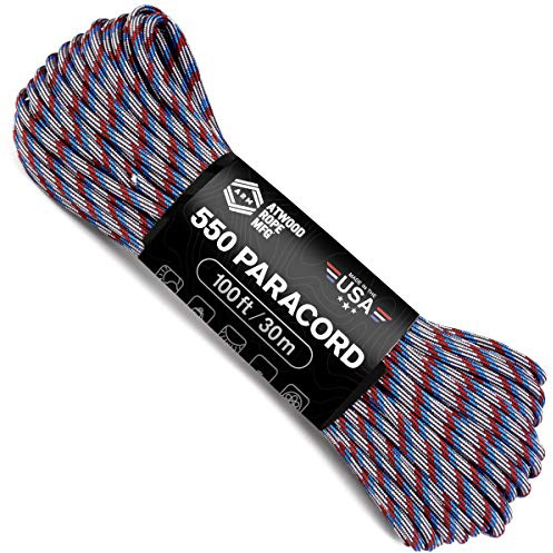 Atwood Rope MFG Paracorde 550 30,5 m – Corde de Parachute à 7 brins en Nylon – Équipement de Survie extérieur, fabriqué aux États-Unis | Cordons, Bracelets, poignées, Porte-clés (Captain America)