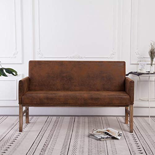 Festnight 2-Sitzer Bank Polsterbank Sitzbank Flurbank Sitzhocker Bank Braun Wildleder-Optik 140 x 62 x 84,5 cm