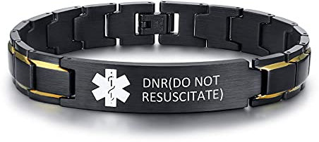 XUANPAI DNR(DO NOT RESUSCITATE) Gebürsteter Edelstahl Notfall-Medizinalarm ID-Tag-Armband-Armband für Männer