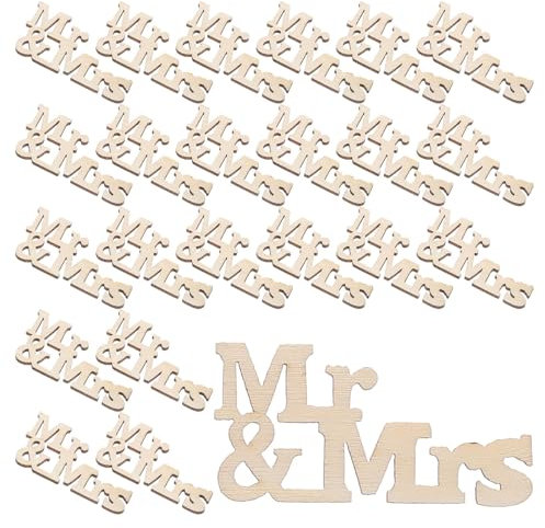 Amosfun 40 Stücke Holz Mr & Mrs Buchstaben Holzscheiben zum Basteln DIY Naturholzscheiben Hochzeit Streudeko Streuteile Tischdeko Vintage Konfetti für Rustikale Hochzeitsdeko