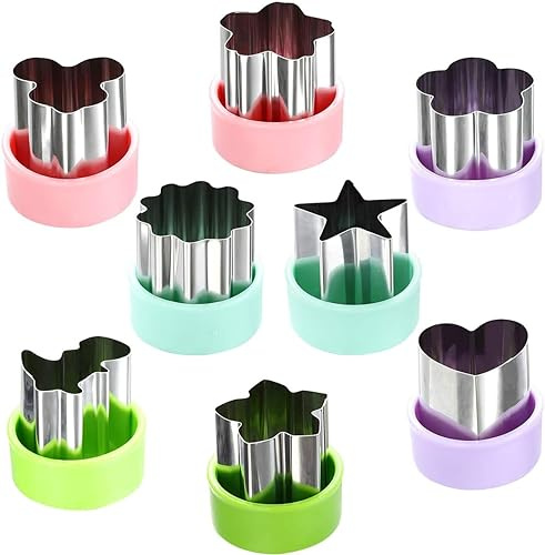 Vegetable Cutter Shapes Set (8 Pack) – 1.5 Stainless Steel Mini Cookie & Fruit Cutters for Kids, Bento Lunch, Sandwich, Fondant, Cheese, Baking & Food Prep