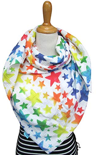 RAINBOW stars XXL Tuch Halstuch aus weichem BIOMusselin weiß mit bunten Sternen in lässig weich für Damen bunt