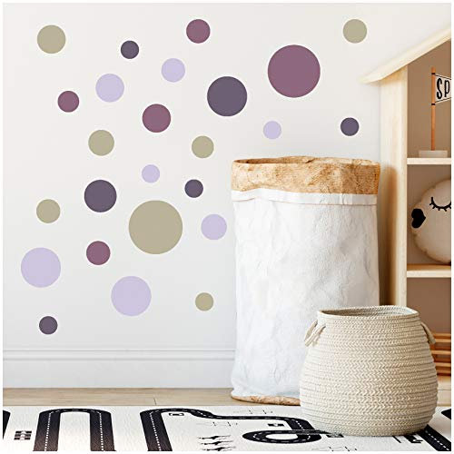 yabaduu 100 Klebepunkte Kreise Punkte Wandtattoo Kinderzimmer Schlafzimmer Babyzimmer Aufkleber Folie Deko Selbstklebend für Junge Mädchen Pastell (Y035-4 Aubergine-Flieder)