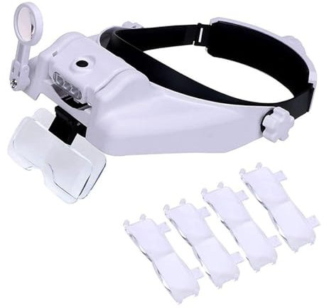 Lychee Loupe avec lumière, visière de loupe à Montage sur la tête avec 3 LED de loupe de bijoutier, 1X à 14x Zoom Mains Libres avec Lunettes éclairées pour Lecture, Couture, réparation de Montres