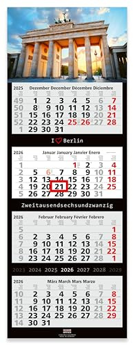GEIGER-OFFICE 4-Monatskalender 2026 BERLIN - Wandkalender 33 x 90 cm Großformat - Bürokalender mit tollem Bildmotiv - Geschenk für Berlin-Fans - Made in Germany